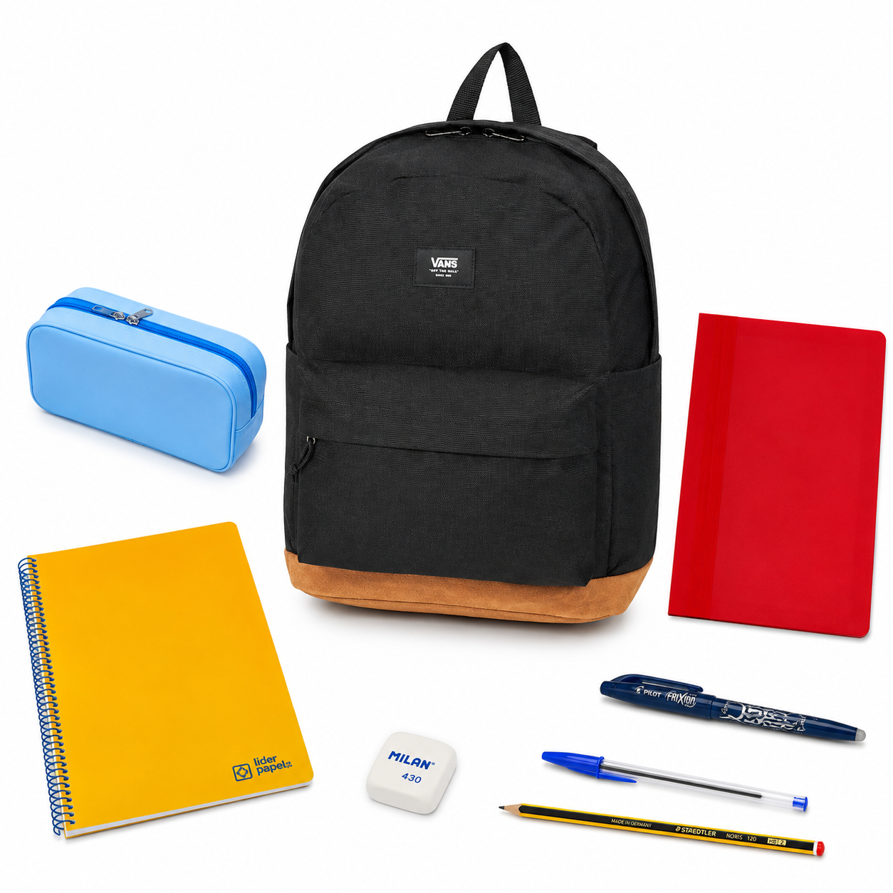 Pack Vuelta al Cole - Mochila Vans Old Skool Negra con base marrón + material escolar