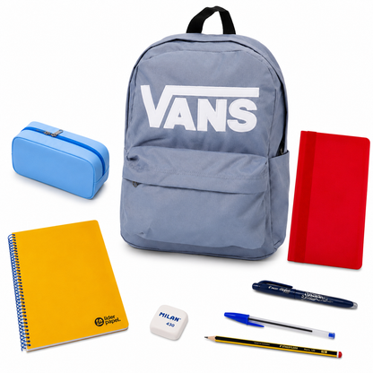Pack Vuelta al Cole - Mochila Vans Old Skool Drop V Gris + material escolar