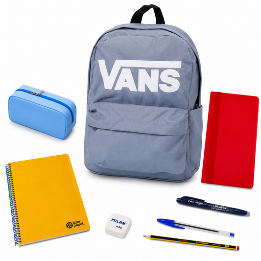 Pack Vuelta al Cole - Mochila Vans Old Skool Drop V Gris + material escolar