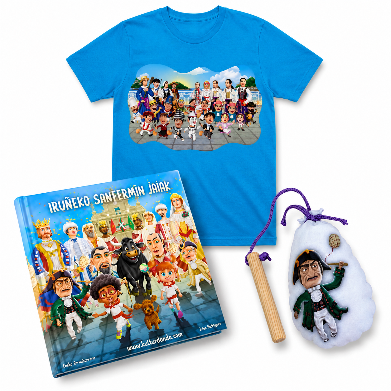 Pack Iruñeko Jaiak – Camiseta + Maskuria + Libro "Iruñeko Sanfermin Jaiak" (Euskera)