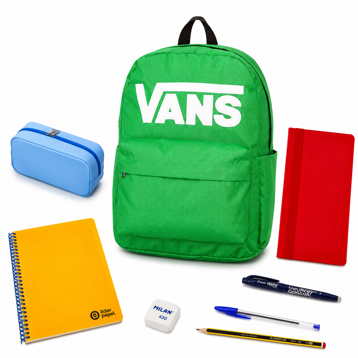 Pack Vuelta al Cole - Mochila Vans Old Skool Drop V Verde + material escolar