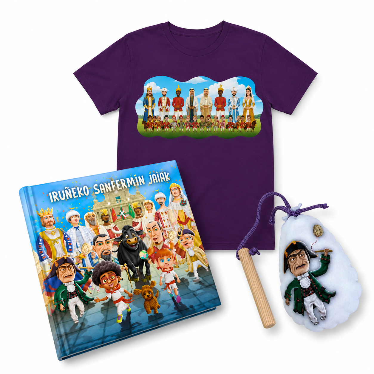 Pack Iruñeko Jaiak – Camiseta + Maskuria + Libro "Iruñeko Sanfermin Jaiak" (Euskera)