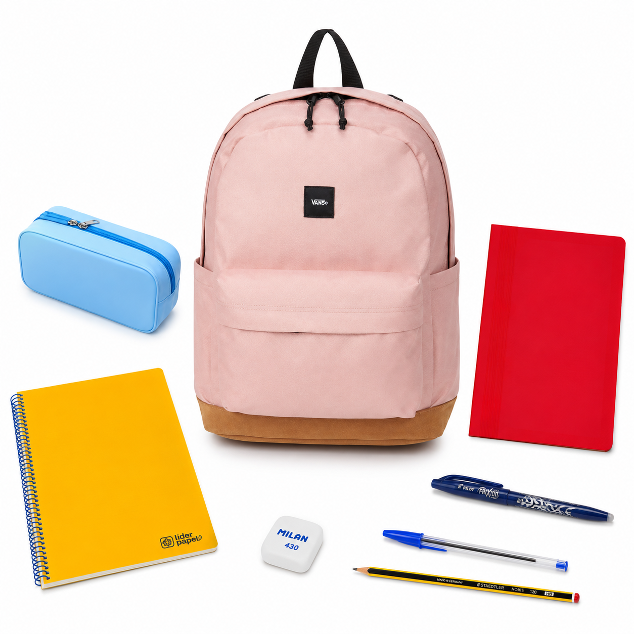 Pack Vuelta al Cole - Mochila Vans Old Skool Rosa con base marrón + material escolar