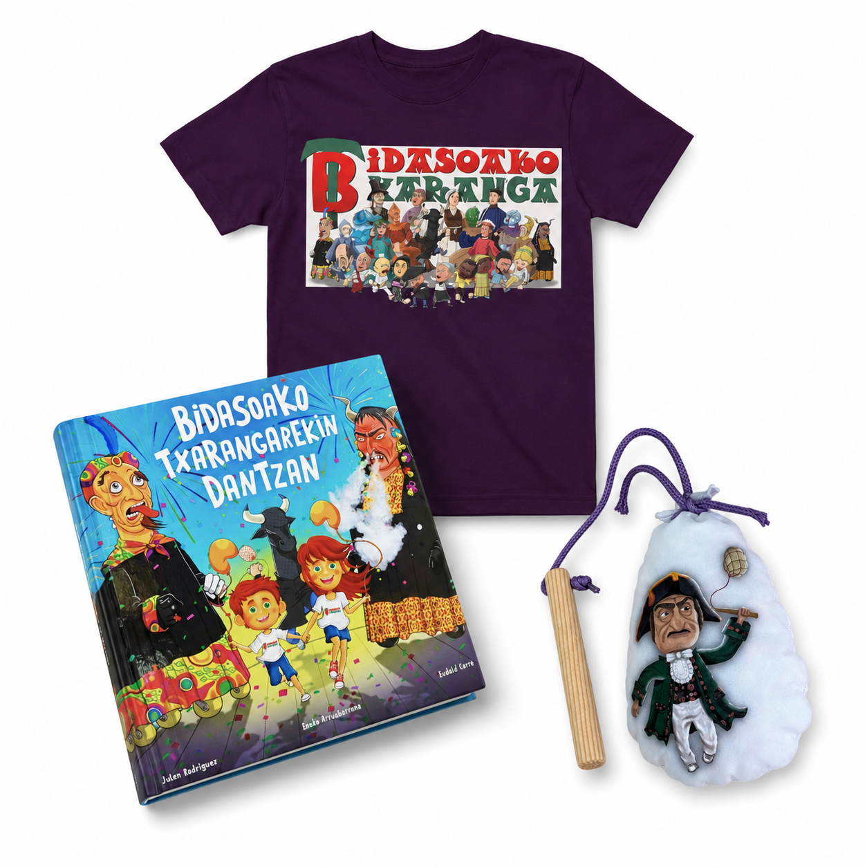 Pack Bidasoako txarangarekin dantzan – Camiseta + Maskuria + Libro "Bidasoako txarangarekin dantzan" (Euskera)