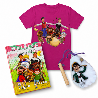 Pack Maialen eta Xanti lagun artean – Camiseta + Maskuria + Libro "Maialen eta Xanti lagun artean" (Euskera)