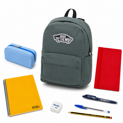 Pack Vuelta al Cole - Mochila Vans Realm Verde azulado + material escolar