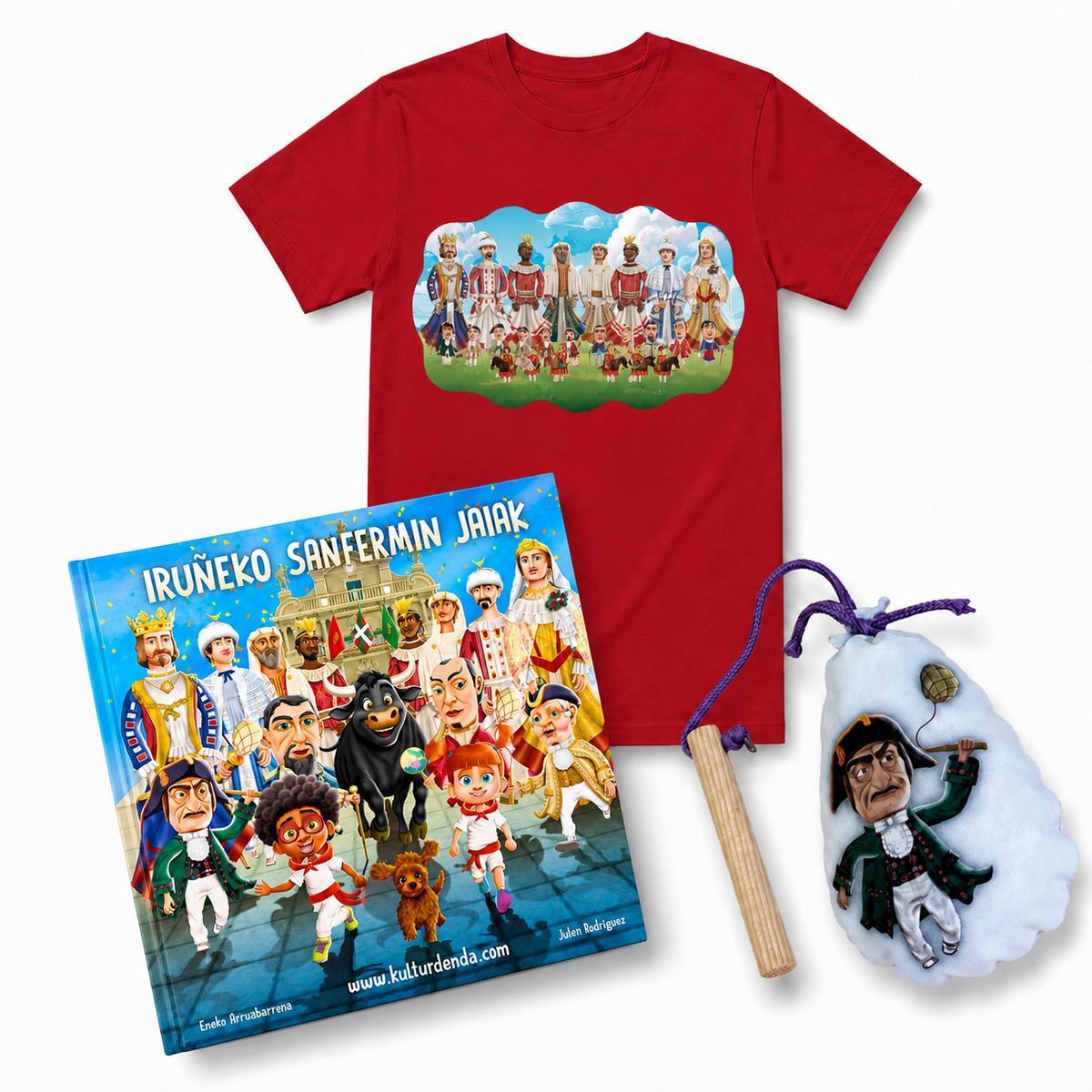 Pack Iruñeko Jaiak – Camiseta + Maskuria + Libro "Iruñeko Sanfermin Jaiak" (Euskera)