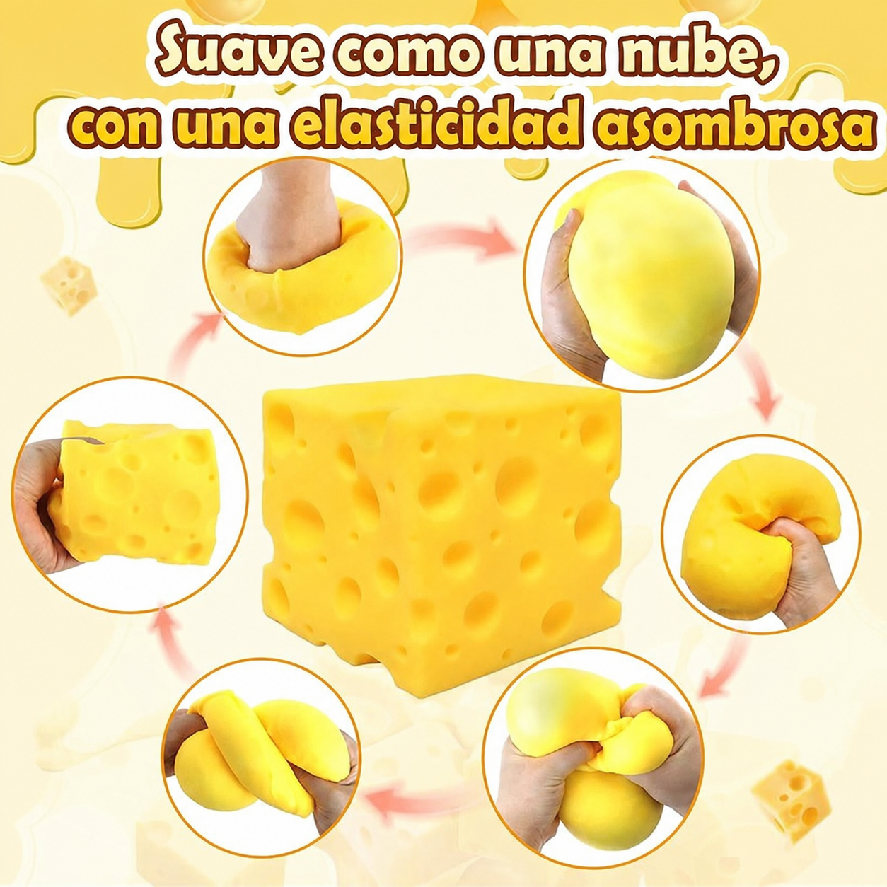 Squishy Queso Gigante Antiestrés — Juguete Sensorial Blando para Apretar